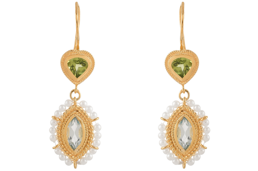 Bella Peridot, Blue Topaz & Pearl Earrings