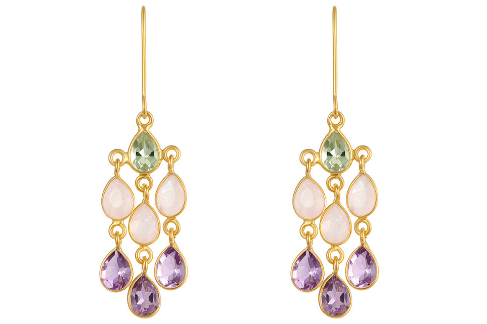 Cascade Green Amethyst, Amethyst & Rose Quartz Earrings