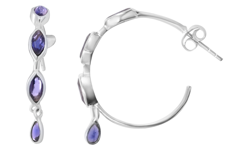 Corfu Iolite Silver Hoop Earrings