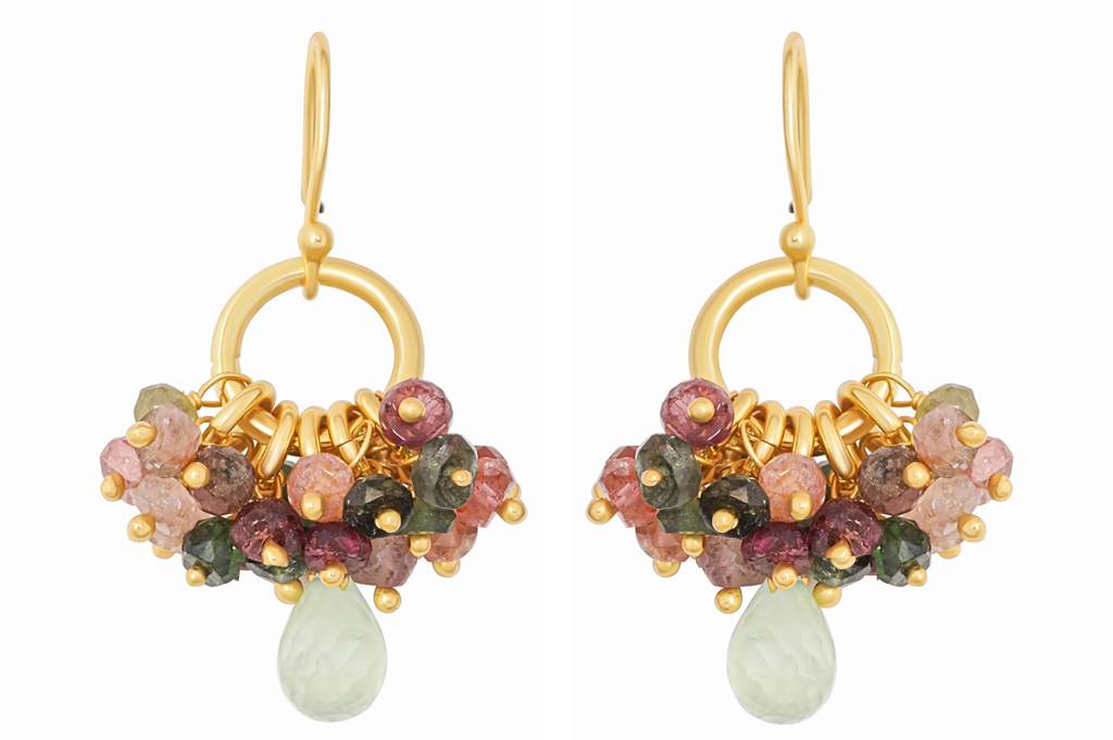 Cynthia Tourmaline & Prehnite Beaded Earrings