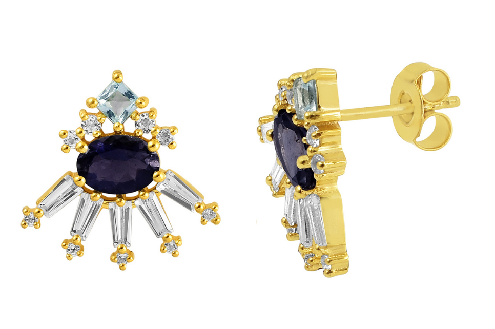 Flavia Blue Topaz, Iolite & White Topaz Stud Earrings