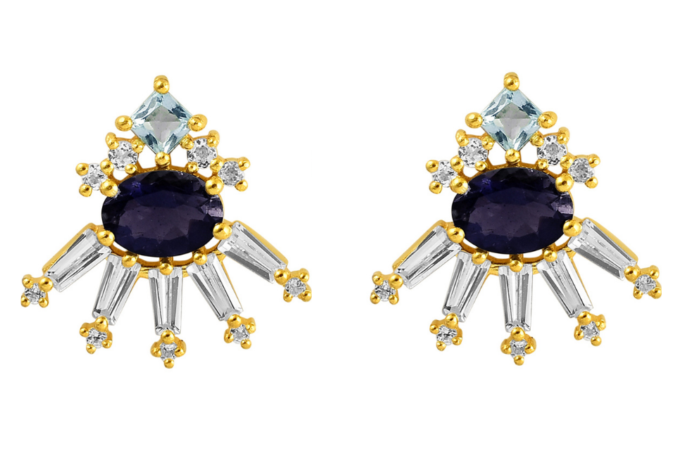 Flavia Blue Topaz, Iolite & White Topaz Stud Earrings