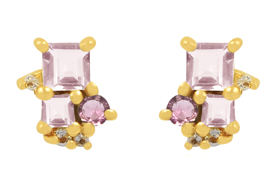 Florence Rose Quartz & Tourmaline Stud Earrings