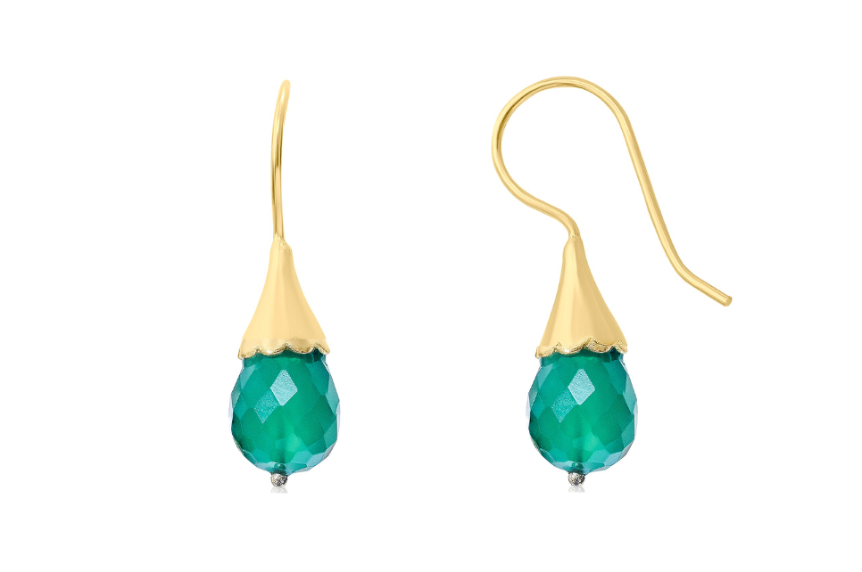 Flower Bud Green Onyx Drop Earrings