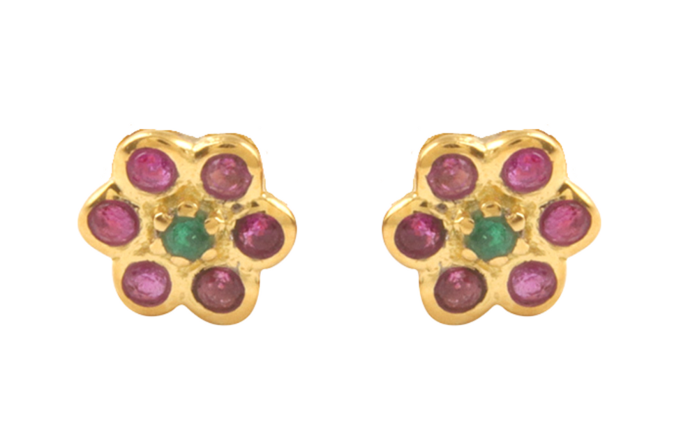  Emerald & Ruby Stud Earrings