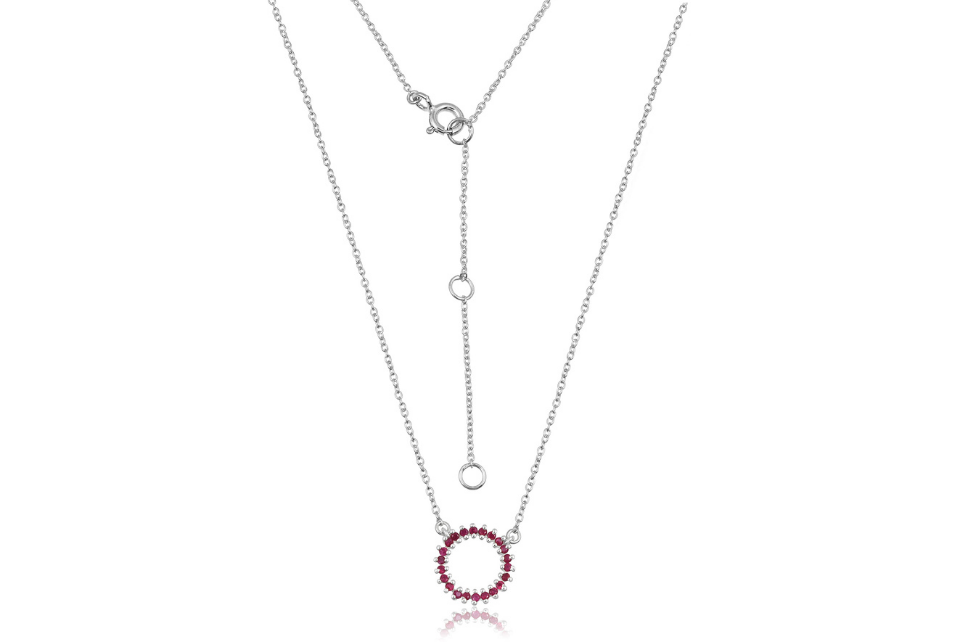 Halo Ruby Silver Pendant Necklace