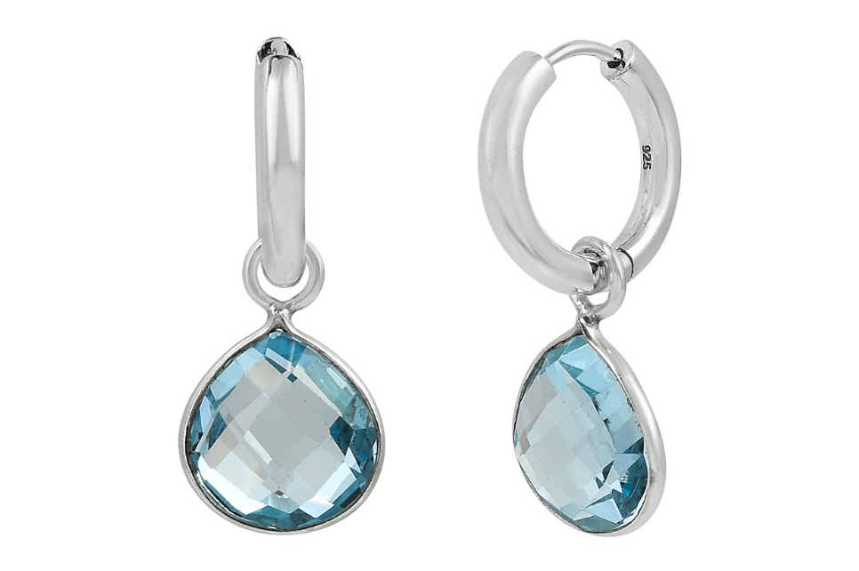 Ithaca Blue Topaz Silver Hoops