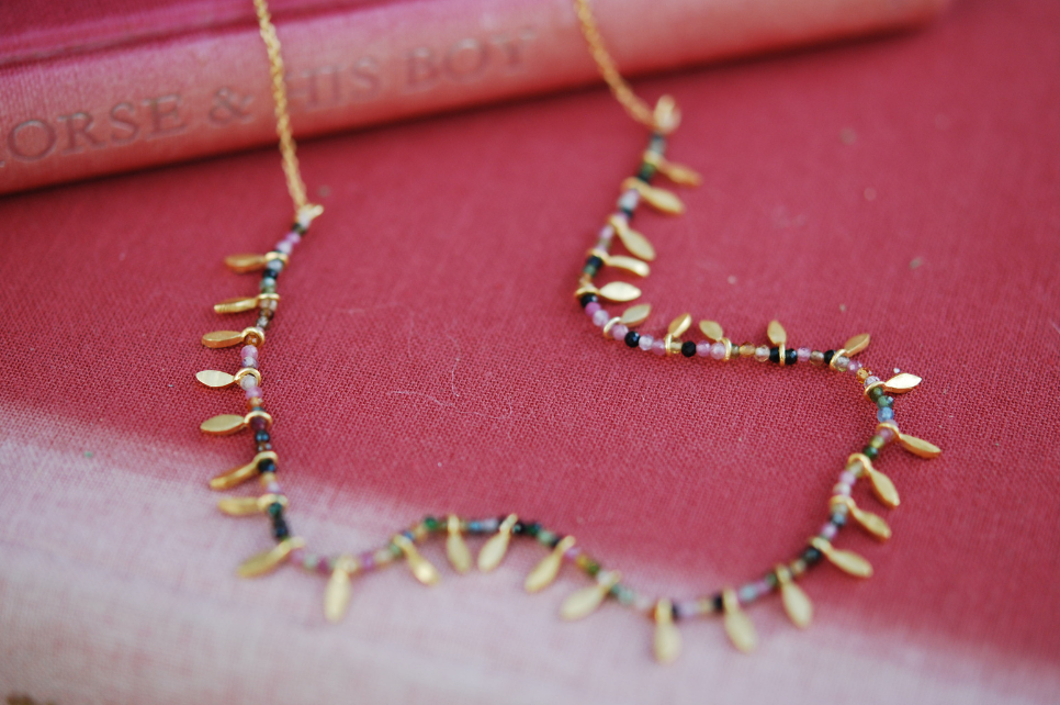 Tourmaline Leaf Charm Necklace