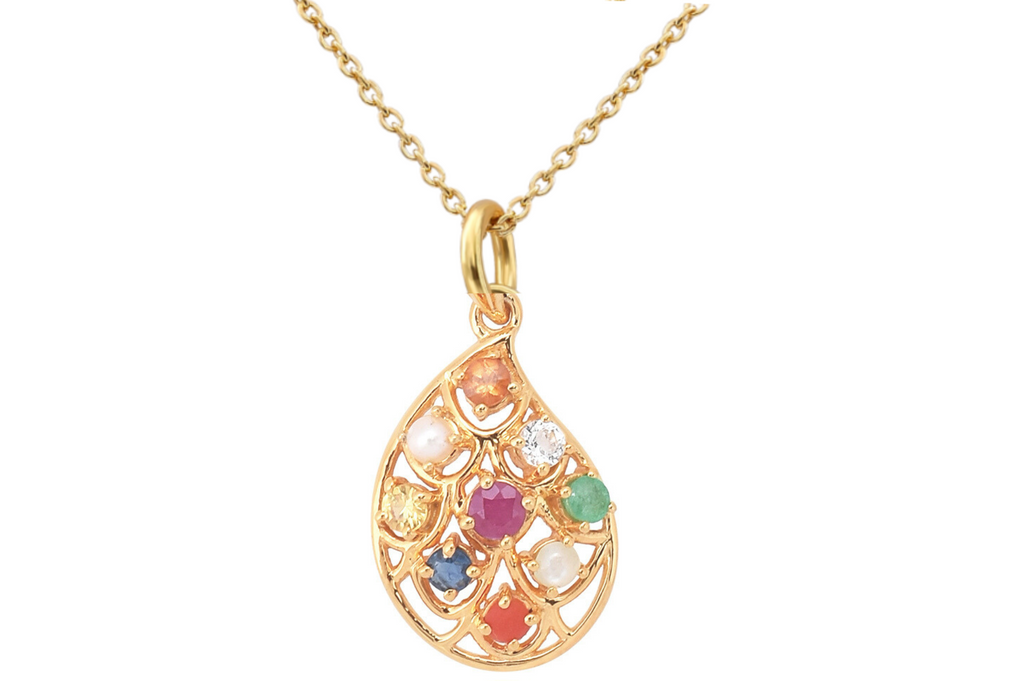 Navaratna Paisley Shape Pendant Necklace