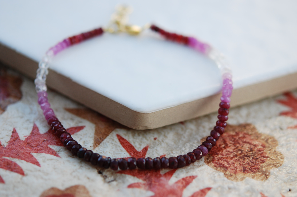 Ombre Ruby Gemstone Bead Bracelet