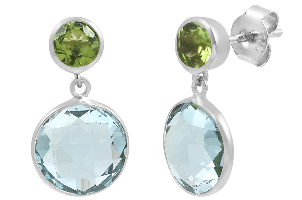 Polka Dot Blue Topaz & Peridot Silver Earrings