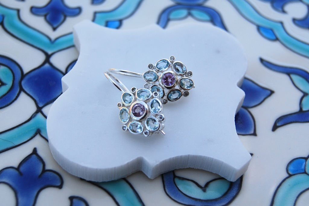 Posie Silver Amethyst & Blue Topaz Drop Earrings