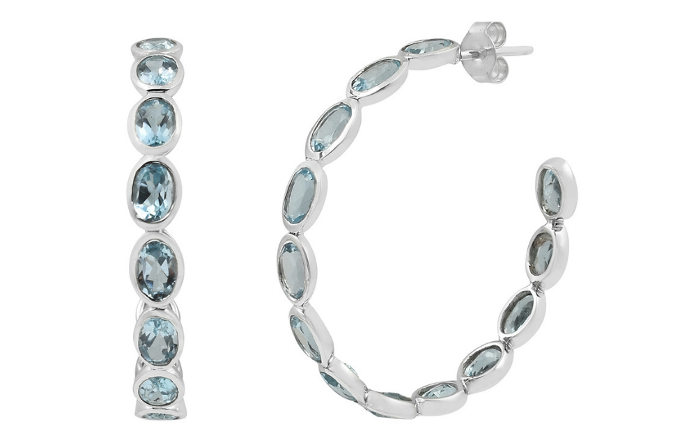 Santorini Blue Topaz Silver Hoop Earrings