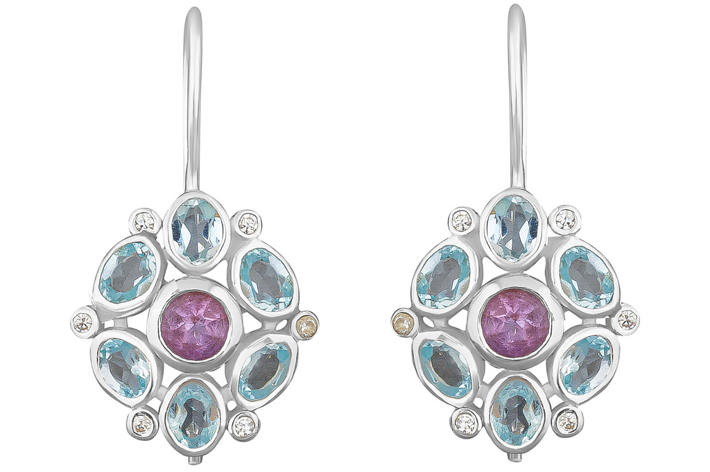 Silver Amethyst & Blue Topaz Drop Earrings