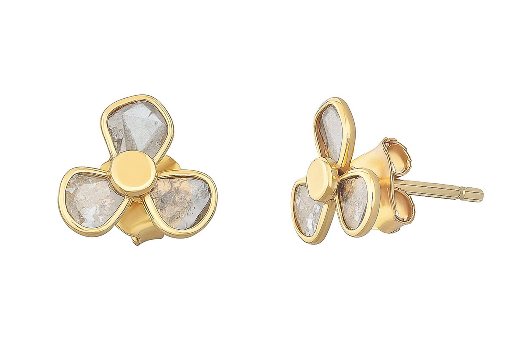 Side View Delhi Diamond Trio Stud Earrings