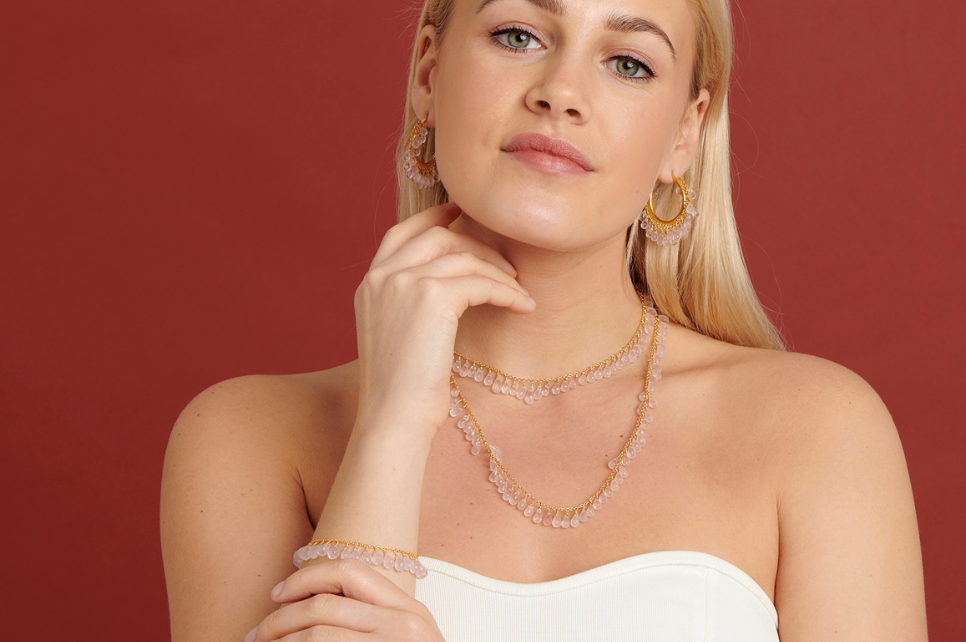 Alba Rose Quartz Long Gemstone Necklace