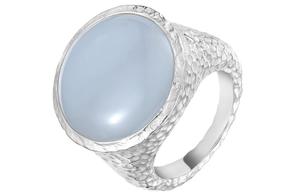 Ayla Blue Chalcedony Cabochon Silver Ring