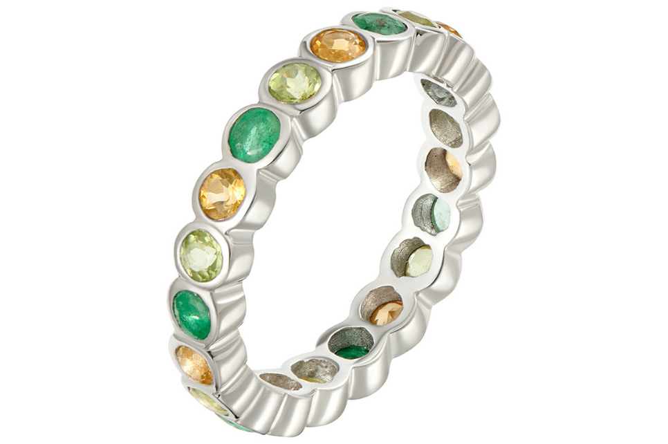 Emerald, Peridot & Citrine Silver Eternity Ring
