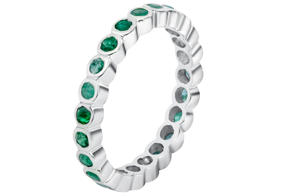Emerald Silver Eternity Ring