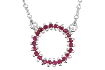 Halo Ruby Silver Pendant Necklace