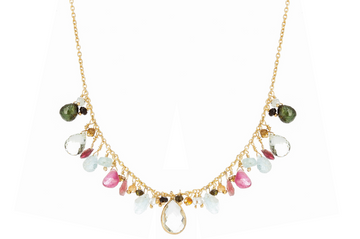 Iris Rose Quartz & Tourmaline Beaded Necklace