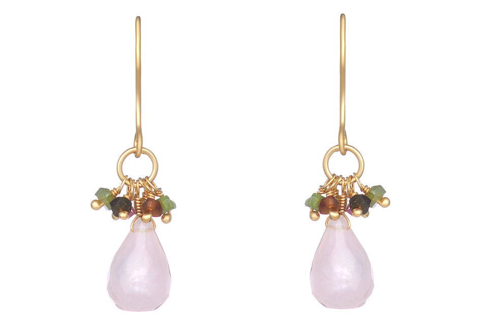 Iris Rose Quartz & Tourmaline Bead Earrings