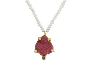 Jane Carved Tourmaline & Diamond Pearl Necklace