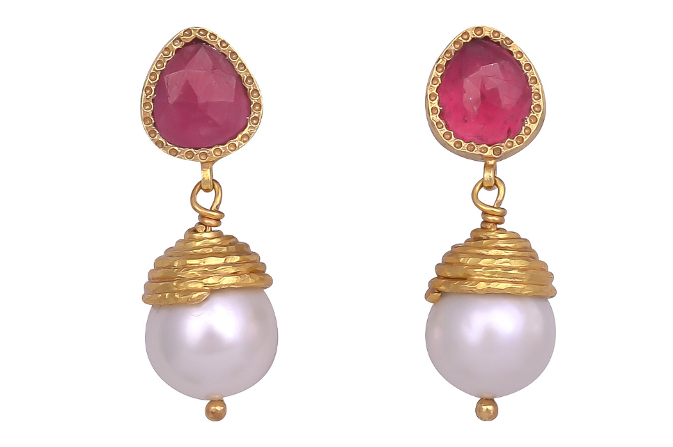 Poppy Pearl & Ruby Earrings