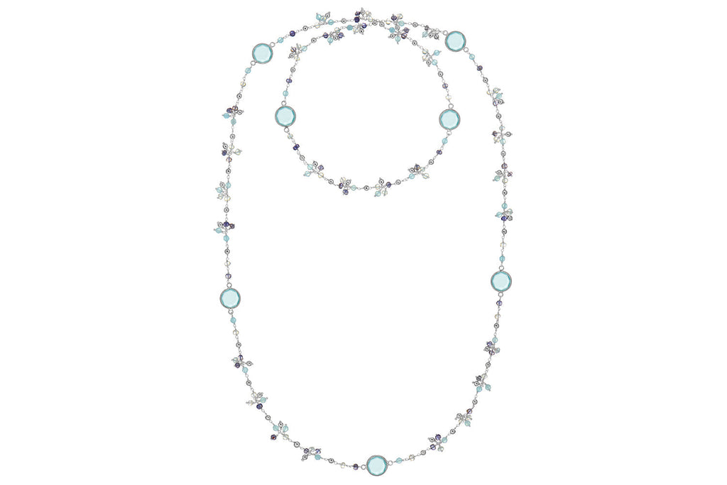 Sara Long Beaded Silver Aquamarine Necklace